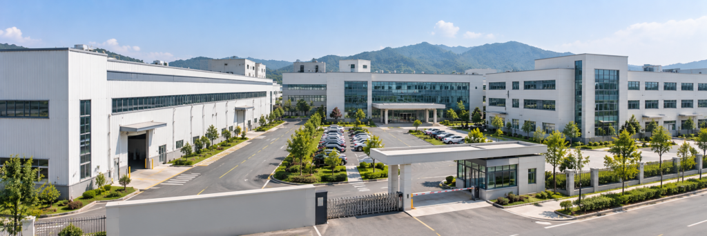 Exterior view of [YourBrand] OEM and ODM makeup brush manufacturing factory and headquarters facility